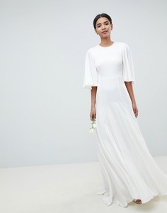 Платье с открытой спиной и расклешенными рукавами ASOS EDITION Wedding-Белый