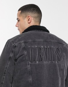 Черная джинсовая куртка с логотипом и подкладкой из искусственного меха Levis 3-Черный