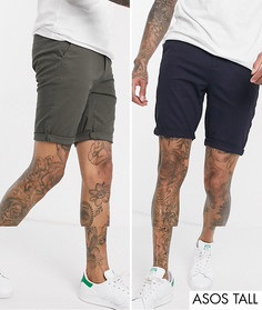 Набор из 2 супероблегающих шортов чиносов (темно-синие/ хаки) ASOS DESIGN Tall - Скидка-Мульти