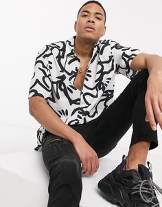 Белая рубашка с принтом "Микки Маус" и короткими рукавами Bershka-Черный