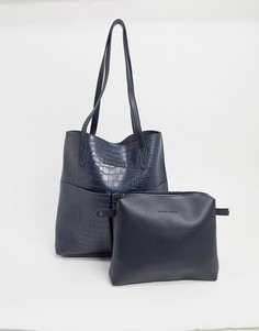 Темно-синяя сумка-тоут из искусственной крокодиловой кожи с карманами Claudia Canova-Темно-синий
