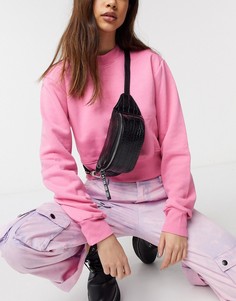 Bershka moc croc across body bum bag in black-Черный
