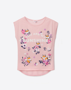 Розовая футболка с рисунками для девочки Gloria Jeans