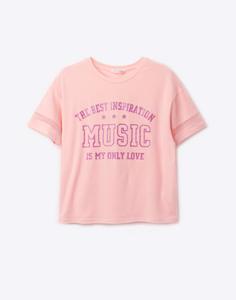 Розовая футболка с надписями для девочки Gloria Jeans