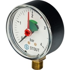Манометр STOUT радиальный Dn 63 мм 1/4 с указателем предела (SIM-0008-630408)