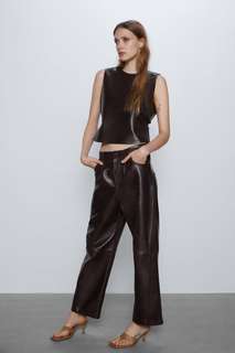 Кожаные брюки прямого кроя Zara