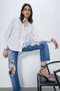 Прямые укороченные джинсы zw premium straight cropped Zara