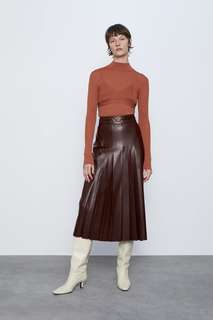 Юбка в складку из искусственной кожи Zara