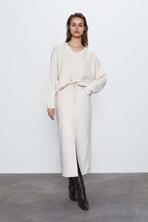 Юбка миди из искусственной кожи с воланом Zara