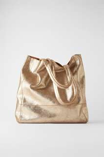 Металлизированная кожаная сумка-шопер Zara