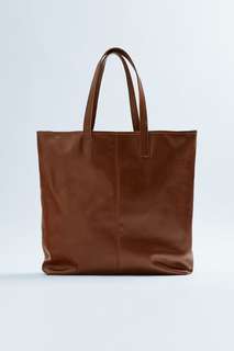 Коричневая кожаная сумка-шопер Zara
