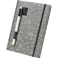 Книга для записей (96 листов, линейка) с черной гелевой ручкой LEGO, цвет: черный, серый