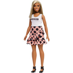 Кукла Barbie "Игра с модой" в белом топе и юбке в горох, 29 см Mattel