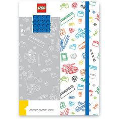 Книга для записей (96 листов, линейка) с резинкой LEGO, цвет: синий, белый