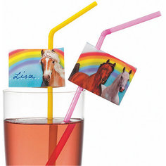 Трубочки для коктейля Susy Card "Лошадки" 10 шт, разноцветные со стикерами