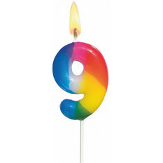 Свеча-цифра для торта Susy Card "9" 5 см., радужная