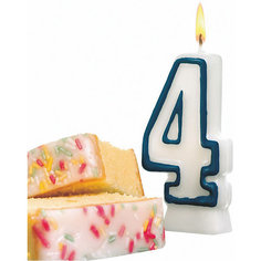 Свеча-цифра для торта Susy Card "4" 8,5 см, синяя