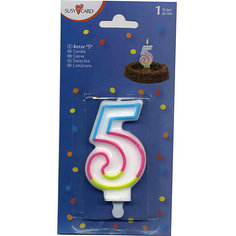Свеча-цифра для торта Susy Card "5" 7,5 см., радужная