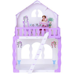 Кукольный домик R&C "Марина" с мебелью, бело-сиреневый