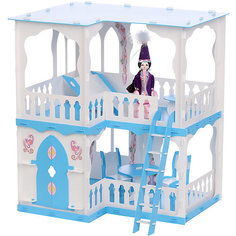 Кукольный домик R&C "Алсу" с мебелью, бело-голубой