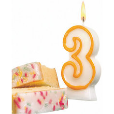Свеча-цифра для торта Susy Card "3" 8,5 см, жёлтая