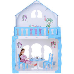 Кукольный домик R&C "Марина" с мебелью, бело-голубой