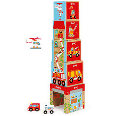 Башня из кубиков Scratch JUMBO с автомобилями и вертолетом