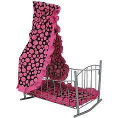 Кроватка для кукол Buggy Boom Loona с балдахином, розовая с черным