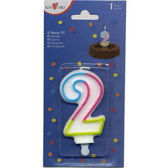 Свеча-цифра для торта Susy Card "2" 7,5 см., радужная