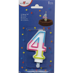 Свеча-цифра для торта Susy Card "4" 7,5 см., радужная