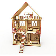 Сборная деревянная модель ХэппиДом "Коттедж с мебелью"