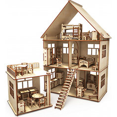 Сборная модель ХэппиДом "Коттедж с пристройкой и мебелью"