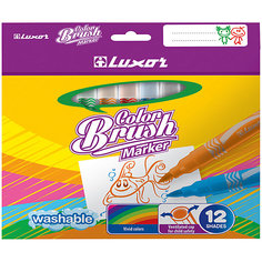 Фломастеры с кистевым пишущим узлом Luxor Color Brush, 12 цветов, смываемые