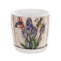 Горшок цветочный с поддоном Dehua ceramic стрекоза, 18x18x16см