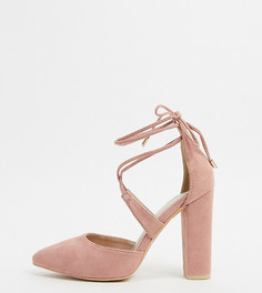 Розовые туфли на блочном каблуке с перекрестными ремешками Glamorous Wide Fit-Розовый цвет