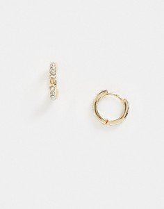 Золотистые серьги-кольца со стразами DesignB-Золотой