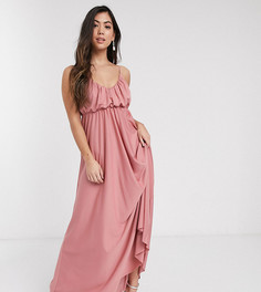 Розовое платье макси на бретелях с глубоким вырезом ASOS DESIGN Petite-Многоцветный