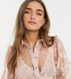 Розовая рубашка из органзы с цветочным узором River Island Petite-Розовый