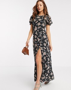 Черное платье макси с короткими рукавами и цветочным принтом River Island-Черный цвет