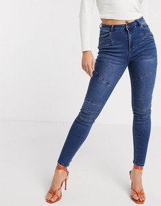 Байкерские джинсы скинни со вставками Vero Moda-Голубой