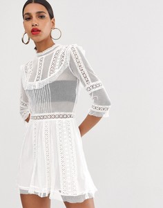 Прозрачное кружевное платье со вставками For Love & Lemons Victorian-Белый