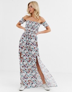 Платье макси с открытыми плечами и цветочным принтом Glamorous-Мульти