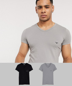 2 футболки (черная/серая) в стиле casual с V-образным вырезом Emporio Armani-Многоцветный