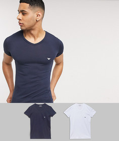 2 футболки (белая/ темно-синяя) в стиле casual с V-образным вырезом и логотипом Emporio Armani-Многоцветный