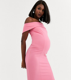 Розовое платье миди с открытыми плечами Queen Bee Maternity-Розовый цвет