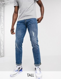 Синие джинсы с потертостями Duke tall-Синий