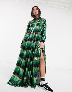 Зеленое платье макси с пайетками adidas Originals x Anna Isoniemi-Зеленый