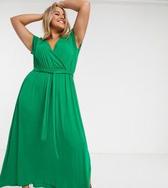 Эксклюзивное зеленое платье макси с запахом и поясом ASOS DESIGN Curve-Зеленый
