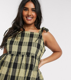 Топ на бретелях в клетку с квадратным вырезом и завязками ASOS DESIGN Curve-Мульти