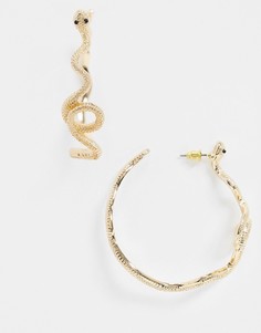 Золотистые серьги-кольца в форме змеи ASOS DESIGN-Золотой